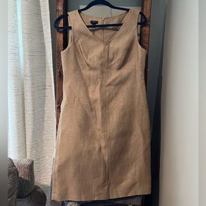 Talbots NEW linen gold metallic v neck dress brand new with tags 6p petite